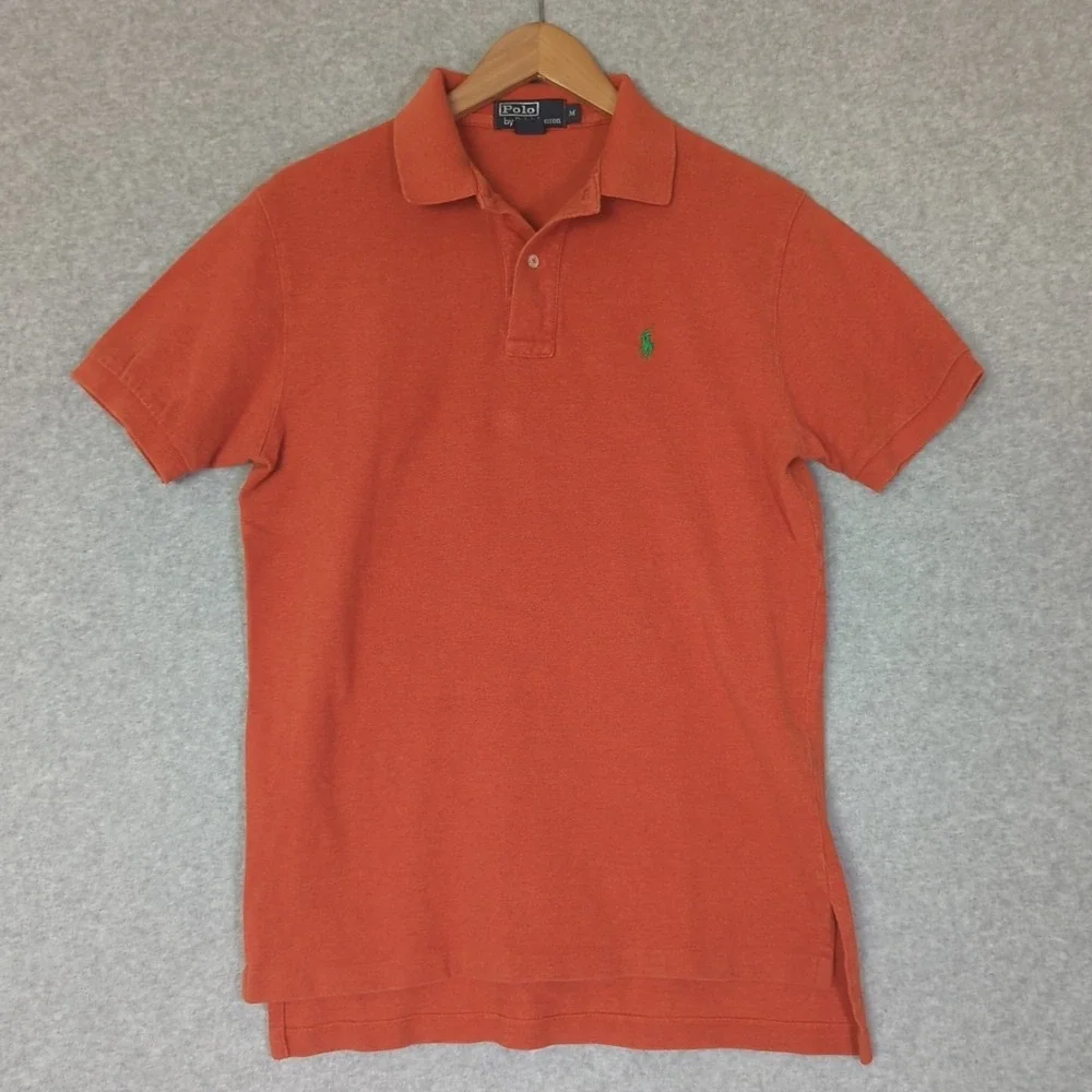 Vtg Ralph Lauren Polo Golf Shirt Mens M‎ Orange Pony Casual Short Sleeve Preppy